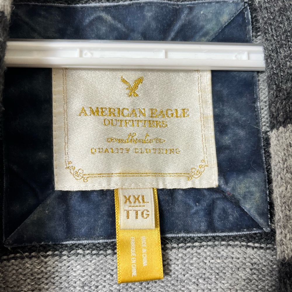 American Eagle XXL Striped Open Front Cardigan Cotton Angora Blend Gray Cozy - Picture 3 of 6